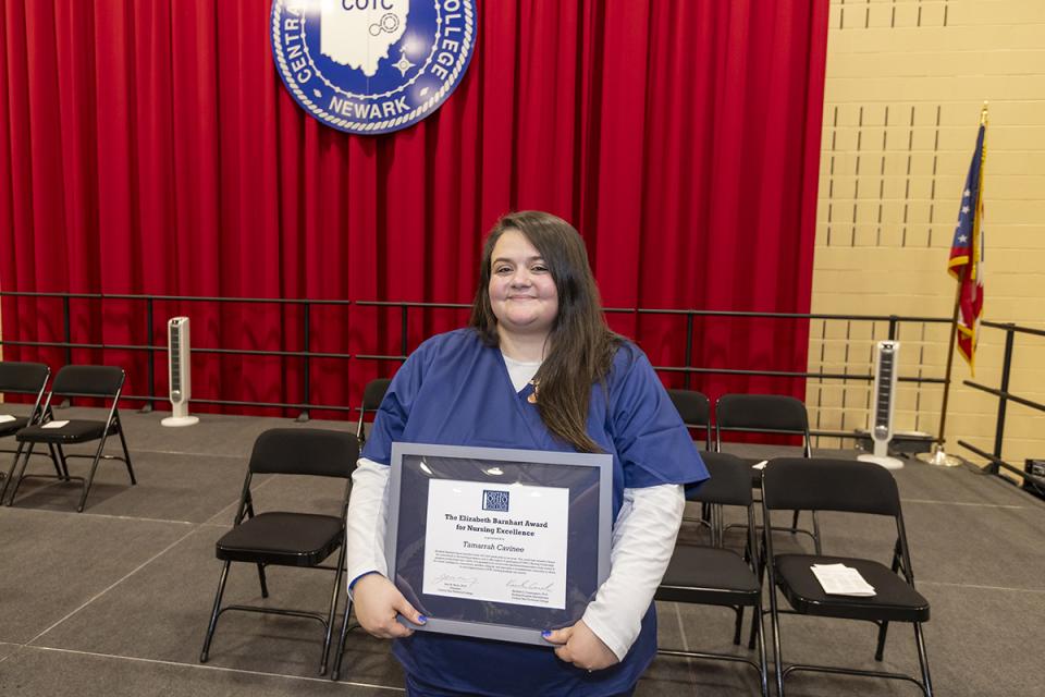 Tamarrah Cavinee, winner of the Fall 2023 Barnhart Award for Nursing Excellence at Central Ohio Technical College.