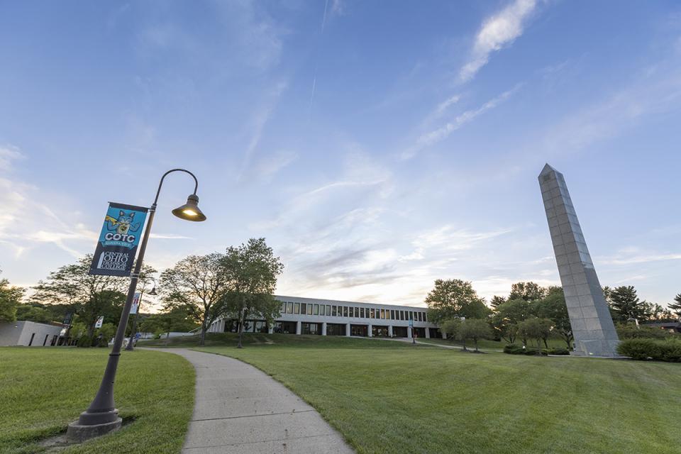 The back of Hodges Hall as seen from the middle of campus.