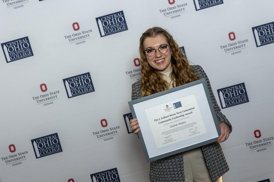Chelsea Shipley, J. Gilbert Reese Next Generation Community Leadership Award recipient Picture of Chelsea Shipley holding their award certificate.