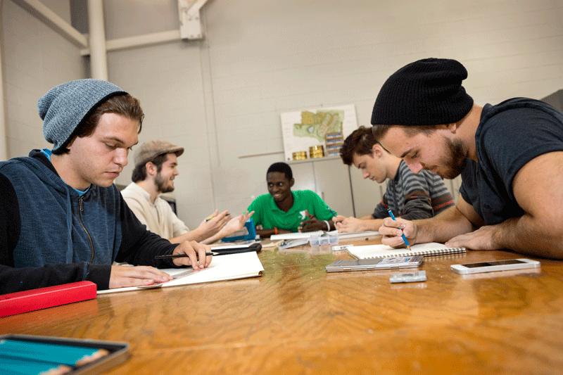 Group of students working at a table