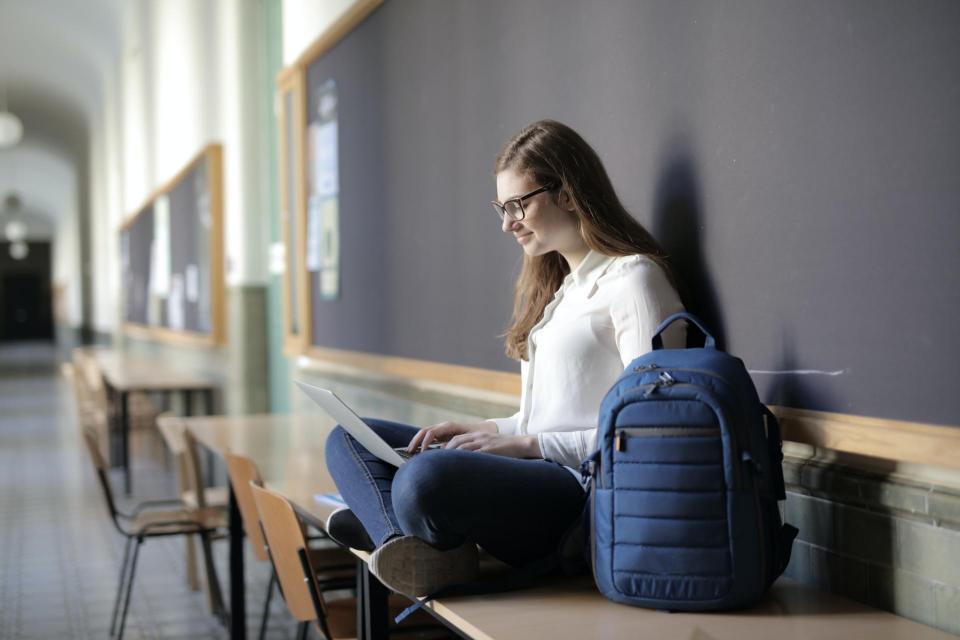 Student sitting at computer